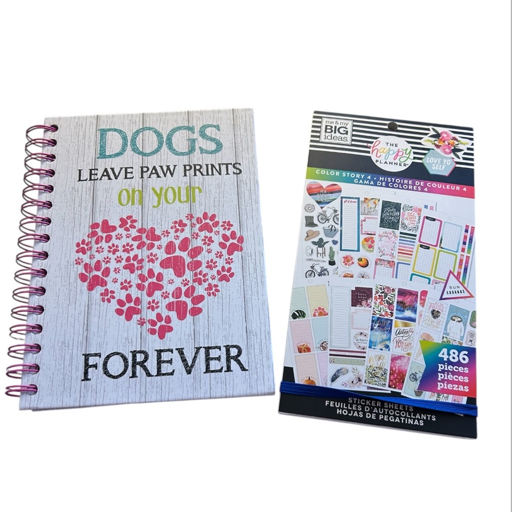 Dog Lover Spiral Notebook and Sticker Bundle New